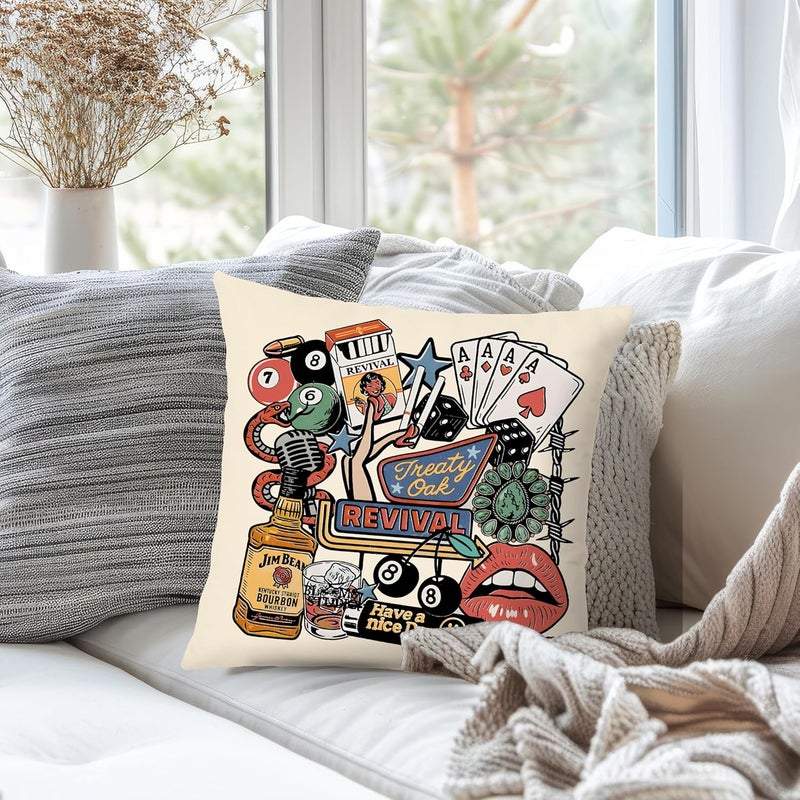 Nipil Funky Retro Y2K Boho Western Pillow Covers 18x18 Double-Sided, Cowgirl Room Decor, Y2K Room Decor, Vintage Country Western Concert Throw Pillow Covers for Home Bedroom Dorm - Image 3
